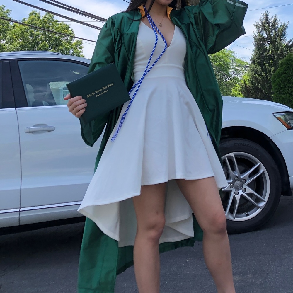 Solid White Dress for Graduation Ceremony with delicate laced back